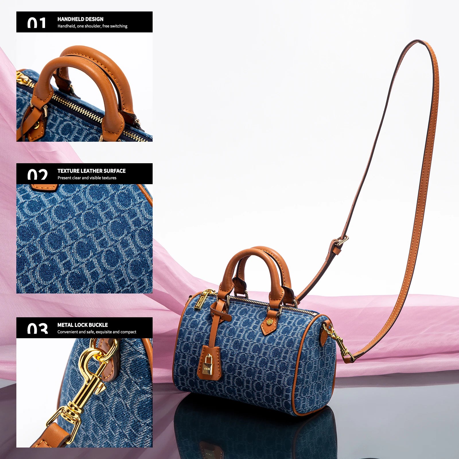 Women's Shoulder Bag 2025 New Cowboy Splicing Pillow Bag