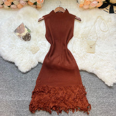 Women Dress 2025 New Summer Fashion Sexy Openwork Stitching Sleeveless