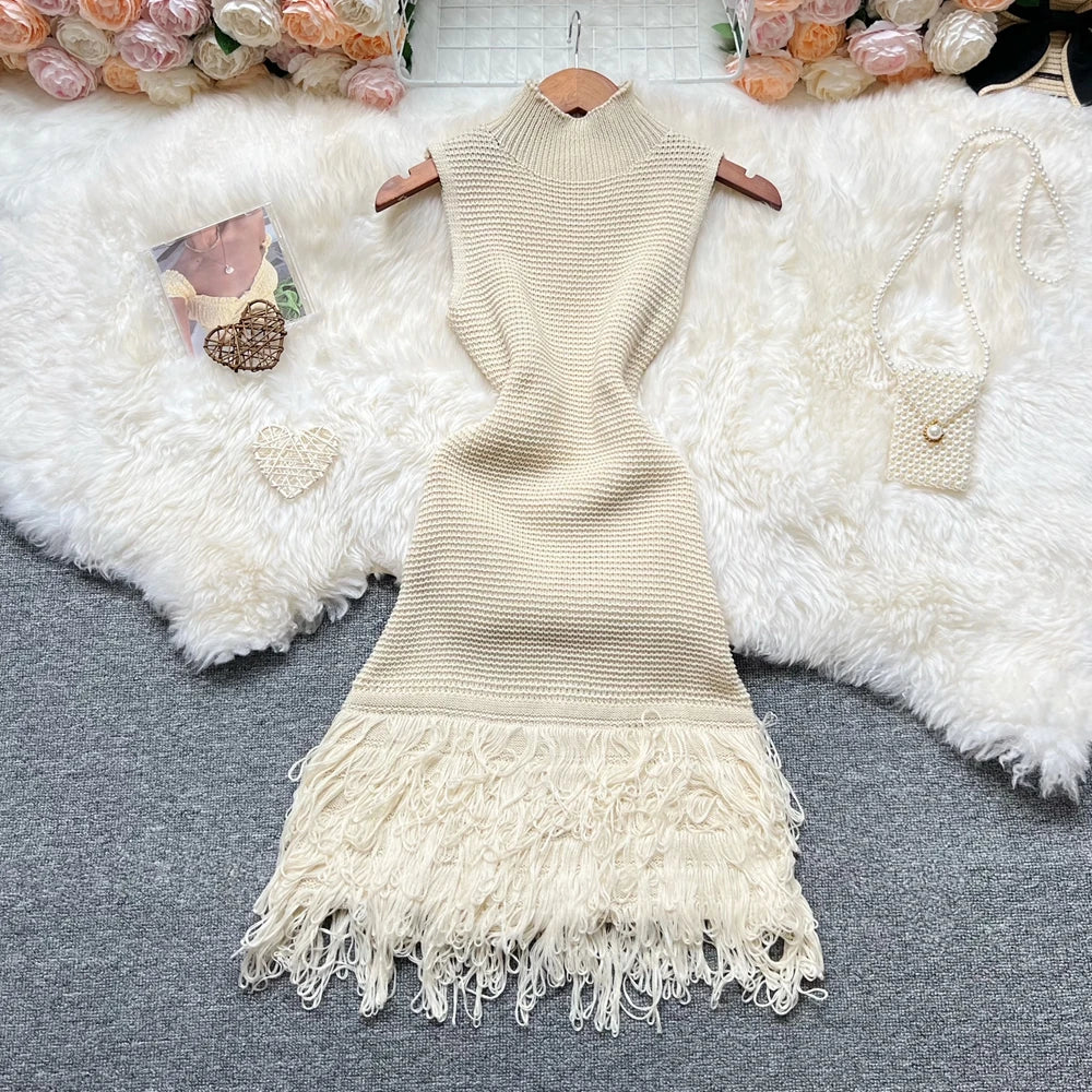 Women Dress 2025 New Summer Fashion Sexy Openwork Stitching Sleeveless