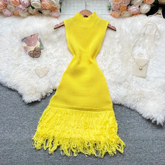 Women Dress 2025 New Summer Fashion Sexy Openwork Stitching Sleeveless