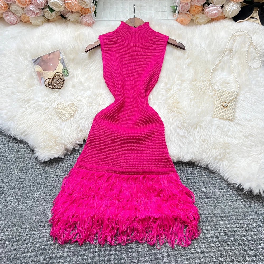 Women Dress 2025 New Summer Fashion Sexy Openwork Stitching Sleeveless