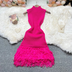 Women Dress 2025 New Summer Fashion Sexy Openwork Stitching Sleeveless