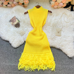 Women Dress 2025 New Summer Fashion Sexy Openwork Stitching Sleeveless