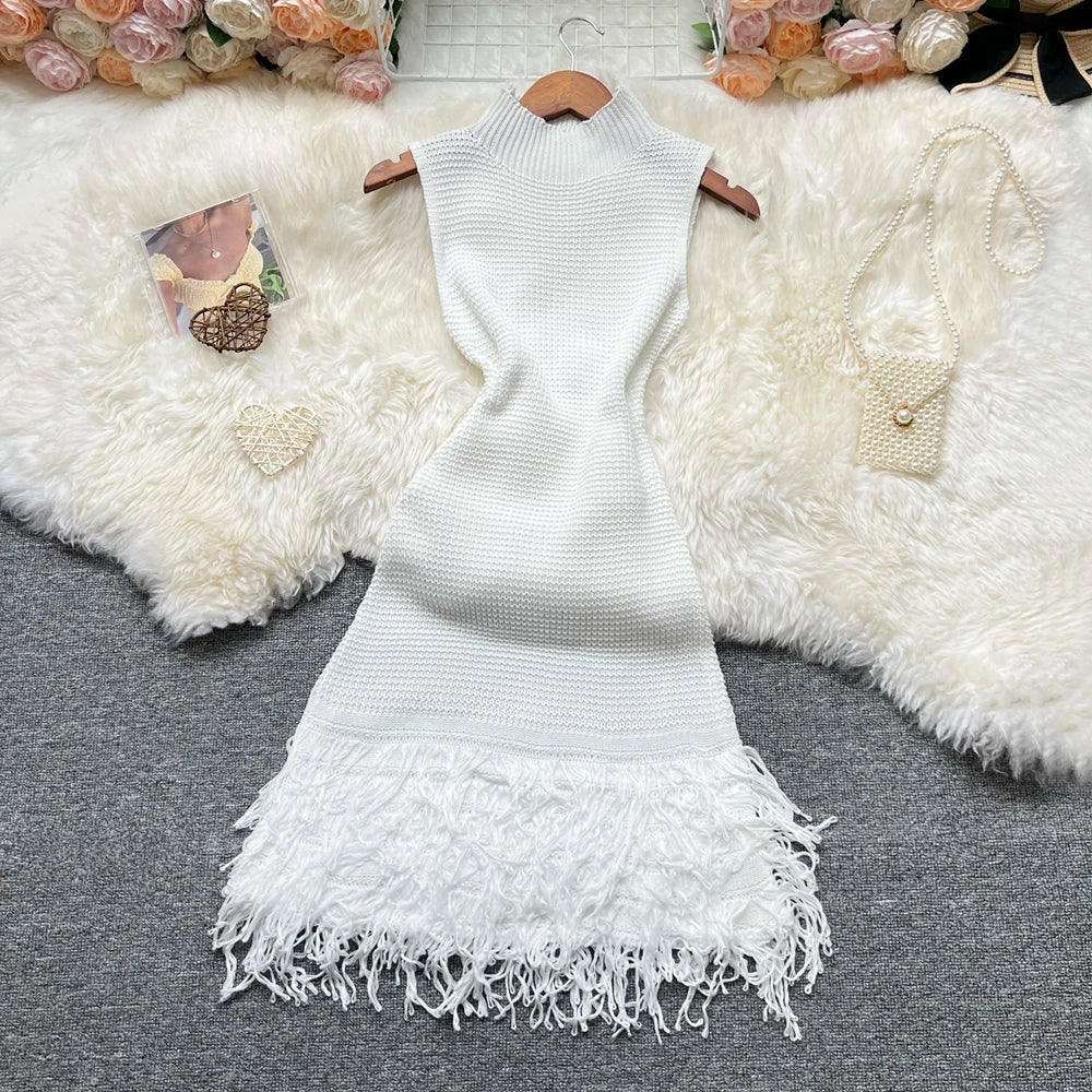 Women Dress 2025 New Summer Fashion Sexy Openwork Stitching Sleeveless