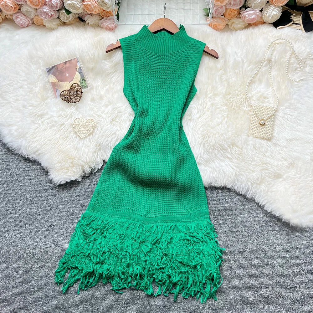 Women Dress 2025 New Summer Fashion Sexy Openwork Stitching Sleeveless
